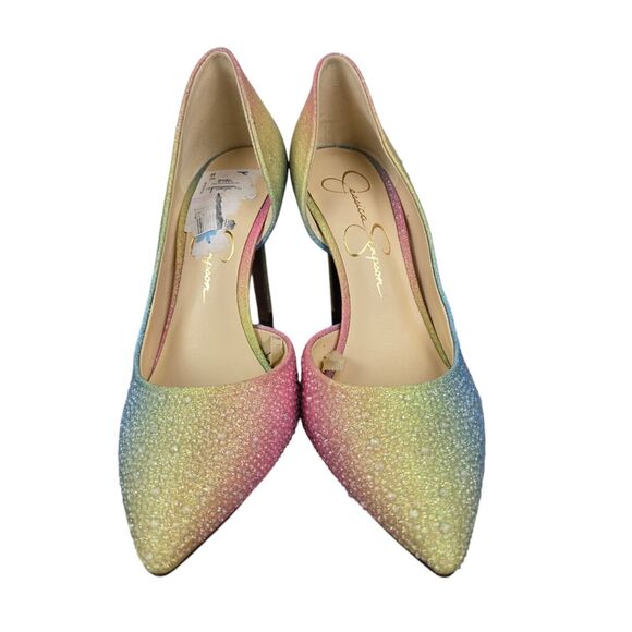 Jessica Simpson Pazula Sz 6 M Crystal Pastel Rainbow Ombre D’orsay Heels - Picture 4 of 15